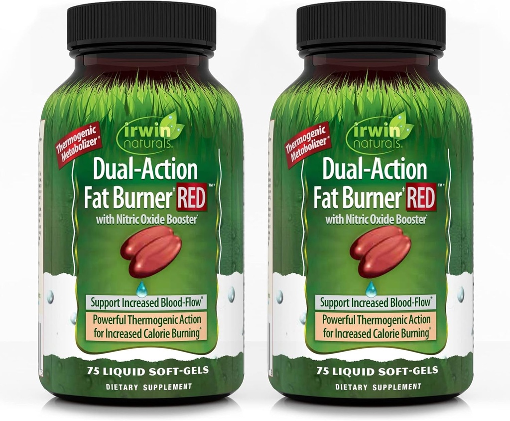 Irwin Naturals Dual- Action Fat Burner RED - 75 Væske Soft- Gels, Pack af 2 - Kraftfuld termogen med nitrogenoxid Booster - 50 Total Servering