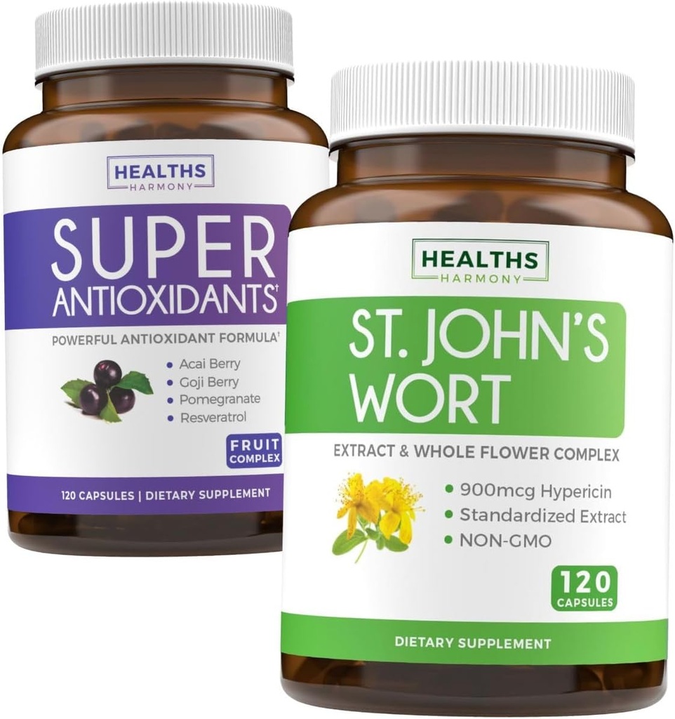 Antioxidanter & St. John 's Wort (2-måneders Tilgang) Serenity Antioxidant Blend - Super Antioxidanter - Kraftfuld Super Food Daily Blend (120 Caps) & St. John' s Wort - Kraftfuld 9000mcg Extract (120 Caps)
