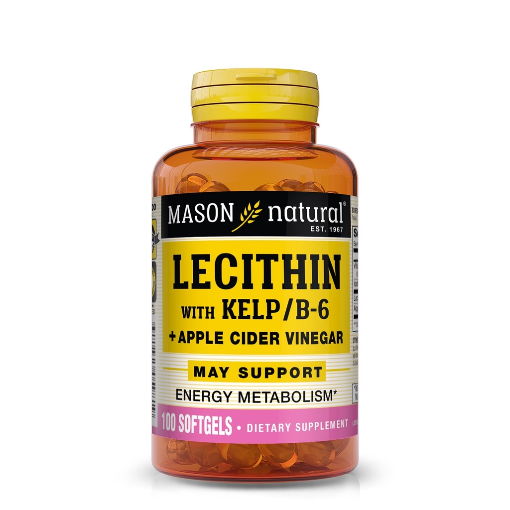 MASON NATURAL Lecithin med Kelp, Vitamin B6 & Apple Cider Vinagra, Dual Action Formel, 100 Softgels