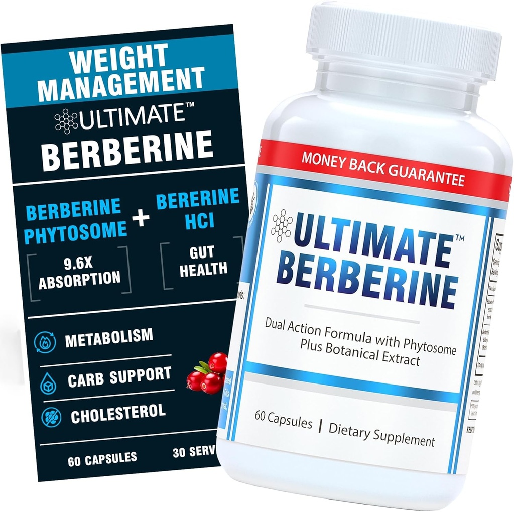 Ultimate Berberine Phytosome til sund vægthåndtering, Metabolisme & Gut Health - 9.6X Absorption med dobbelt aktionsformel - Immunitet & Kolesterol Support - 1000 mg klinisk provet supplement