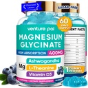 60 Day Supply Magnesium Glycinate 400mg Gummies med Ashwagandha, L- Theanine, CoQ10, Vitamin D3 & B6, Sukker fri Magnesium Gummies for voksne & børn, Stress Relief, Sleep & Calm, Vegan, Gluten Free