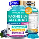 60 Day Supply Magnesium Glycinate 400mg Gummies med Ashwagandha, L- Theanine, CoQ10, Vitamin D3 & B6, Sukker fri Magnesium Gummies for voksne & børn, Stress Relief, Sleep & Calm, Vegan, Gluten Free