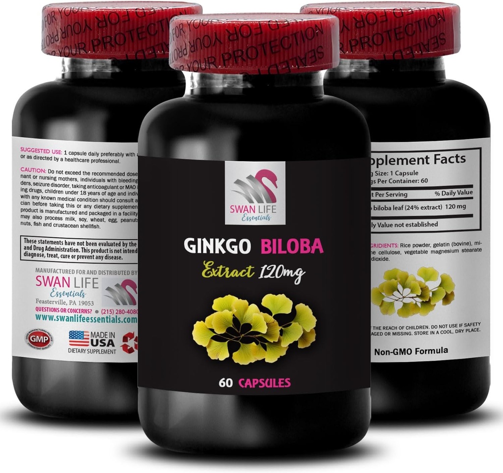 Ginkgo biloba Supplement - Ginkgo BILOBA Extract - Natural antioxidant Extract, Herbal antioxidant Support, Ginkgo biloba Benefits, Botanical Extract Supplement, Plant-Based antioxidant 1 Bot 60 Caps