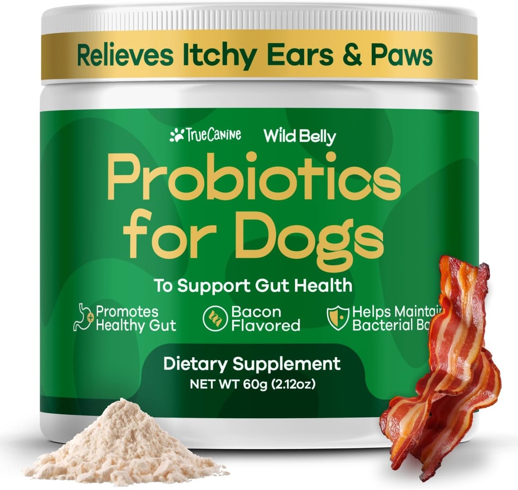 Hundeprobiotika til fordøjelsessygdomme - Probiotika til hunde Gut Health & Allergy Relief - Probiotika til hunde - Gær, Itchy Hud og Itchy Ører - Pulver Alternativ til Pet Chews - TrueCanine Wild Belly