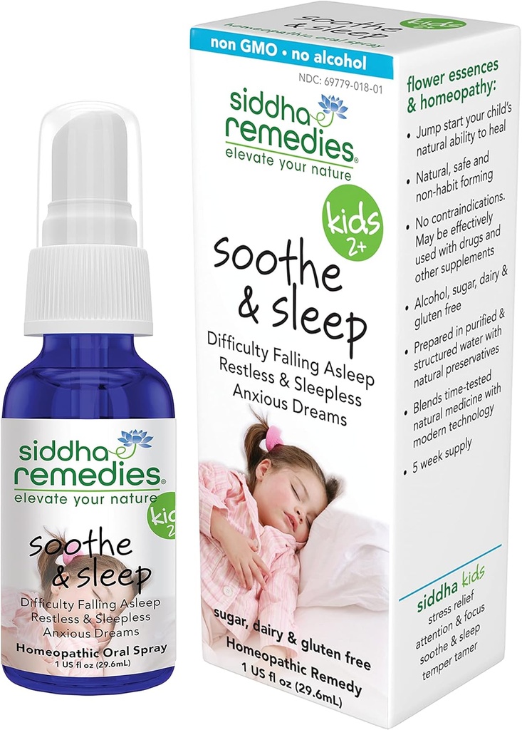 Siddha Remedies Sooth & Sleep for Kids against 124; Sleep Aid for Kids - Treatys Vanskeligt Letting Go, Falling Assoin, Bad Dreams, Rastless, Nightmaps Member 124; Homøopatisk Non GMO - fri for alkohol, sukker, gluten