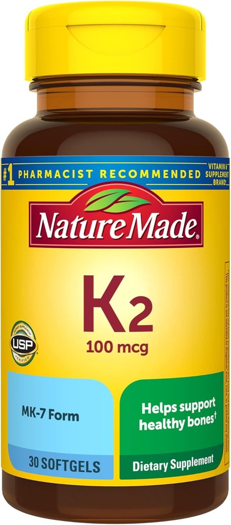 Nature Made Vitamin K2 100 mcg, Sunde Knogletillæg, 30 Softgels, 30 Day Supply