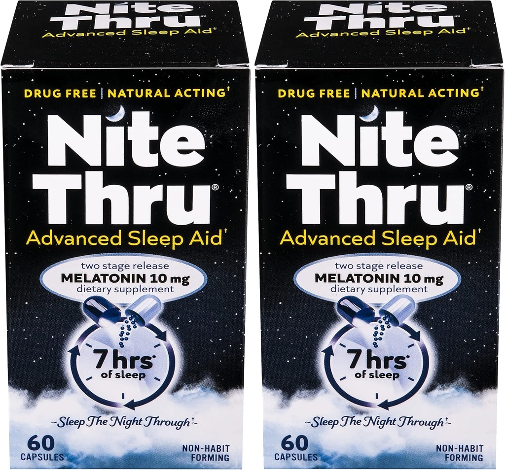 Avanceret sovemiddel Melatonin Kosttilskud, 10 mg kapsler, 60 greve (pakke med 2)