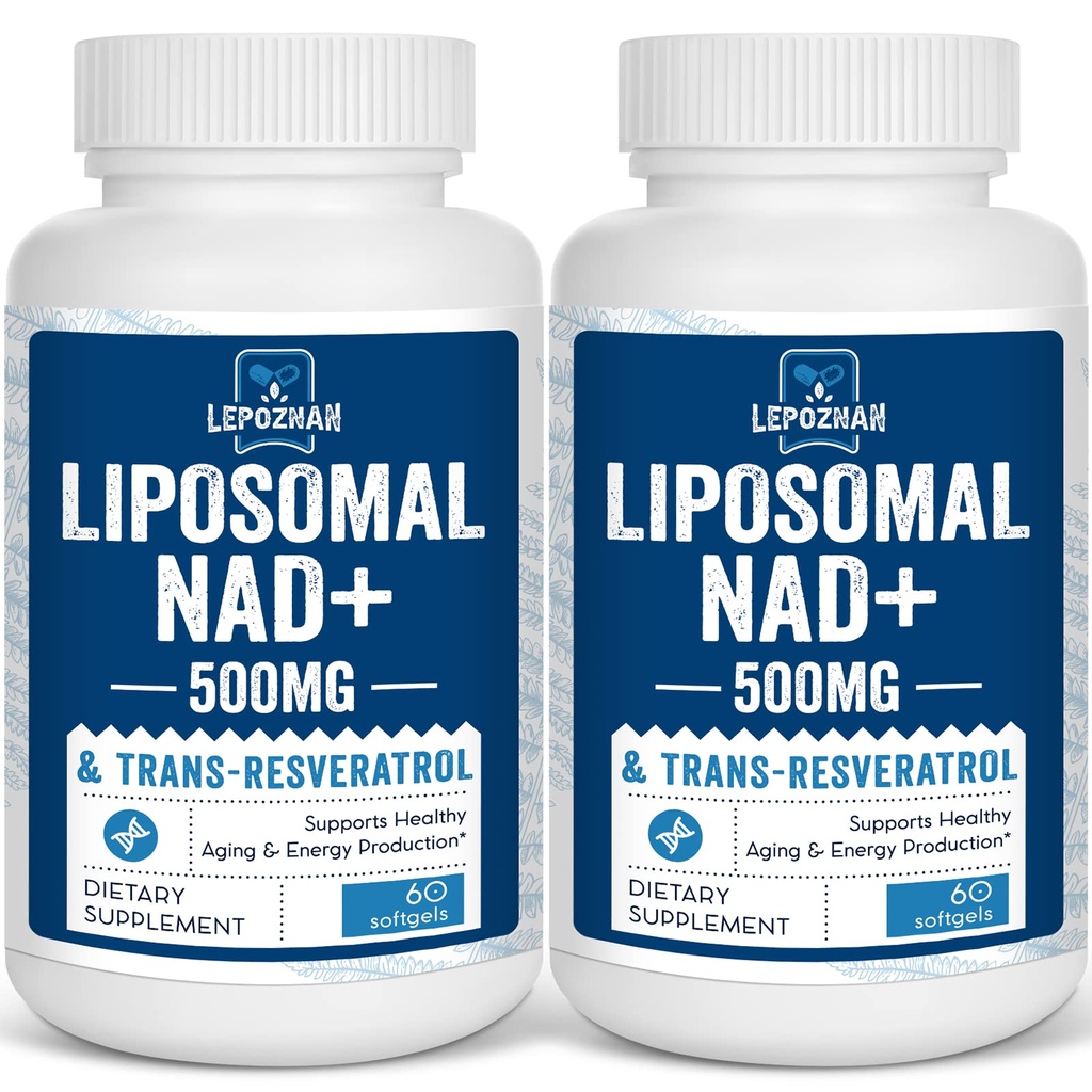 Liposomal NAD + 500 mg + Trans- Resveratrol 300 mg, Superior Absorption, True NAD Supplement Effektiv end NMN, Nicotinamid Riboside for cellulær energi Metabolisme & DNA Reparation, sund aldring, 120 Softgels