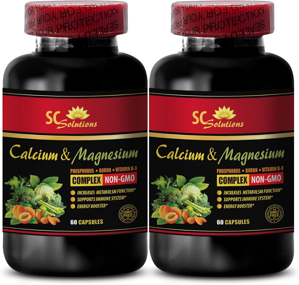 Calcium og Magnesium supplement til kvinder - Calcium Magnesium kompleks med D-vitamin og bor - Muscle Recovery Powder Post Workout, Calcium Magnesium, Boron Organic - 2 flasker 120 kapsler