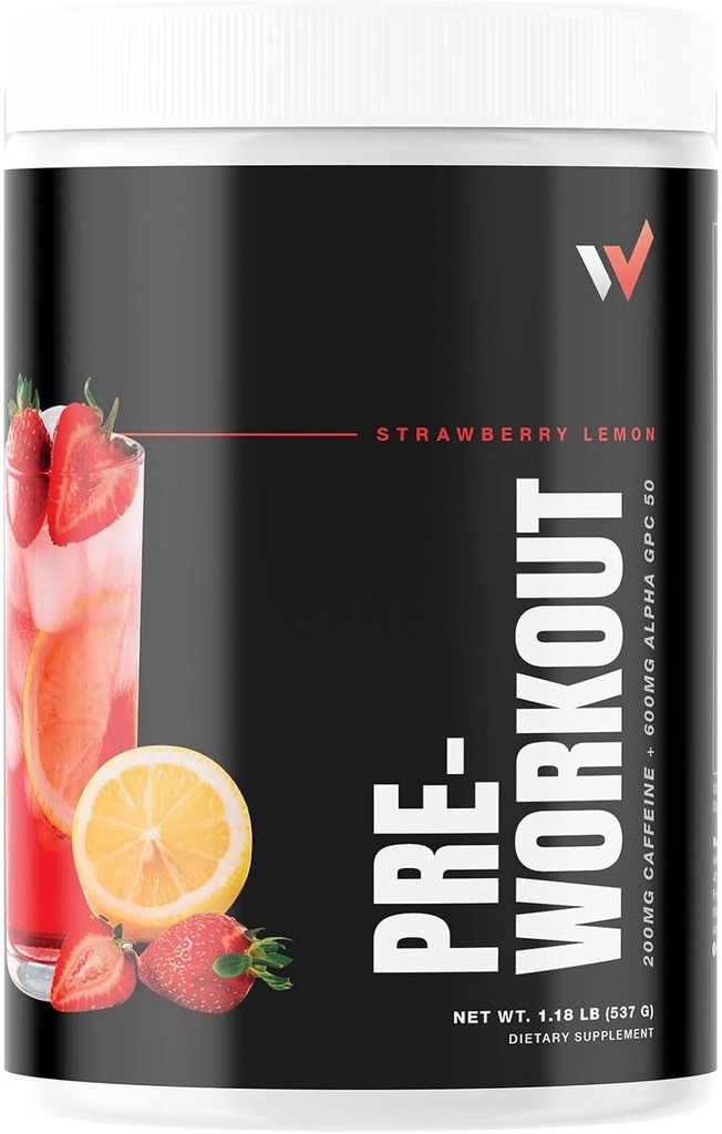 Peak Performance Best Pre Workout Powder: Energizing Blend med l theanin, Beta- Alanine, Betain Vandfri, Alpha GPC & B- Vitaminer - Sugar- Gratis for mænd og kvinder - Strawberry Lemon Flavor