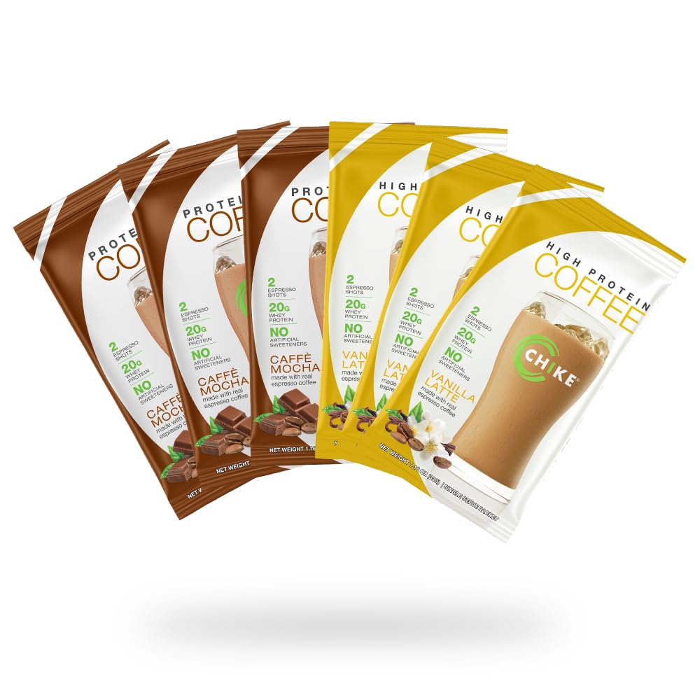 Chike High Protein Iced Coffee naturligt sødet Sampler Pack, 20 G Protein, 2 Shots Espresso, Non- GMO, Keto Friendly og Gluten Free, 6 Single Serve Packets