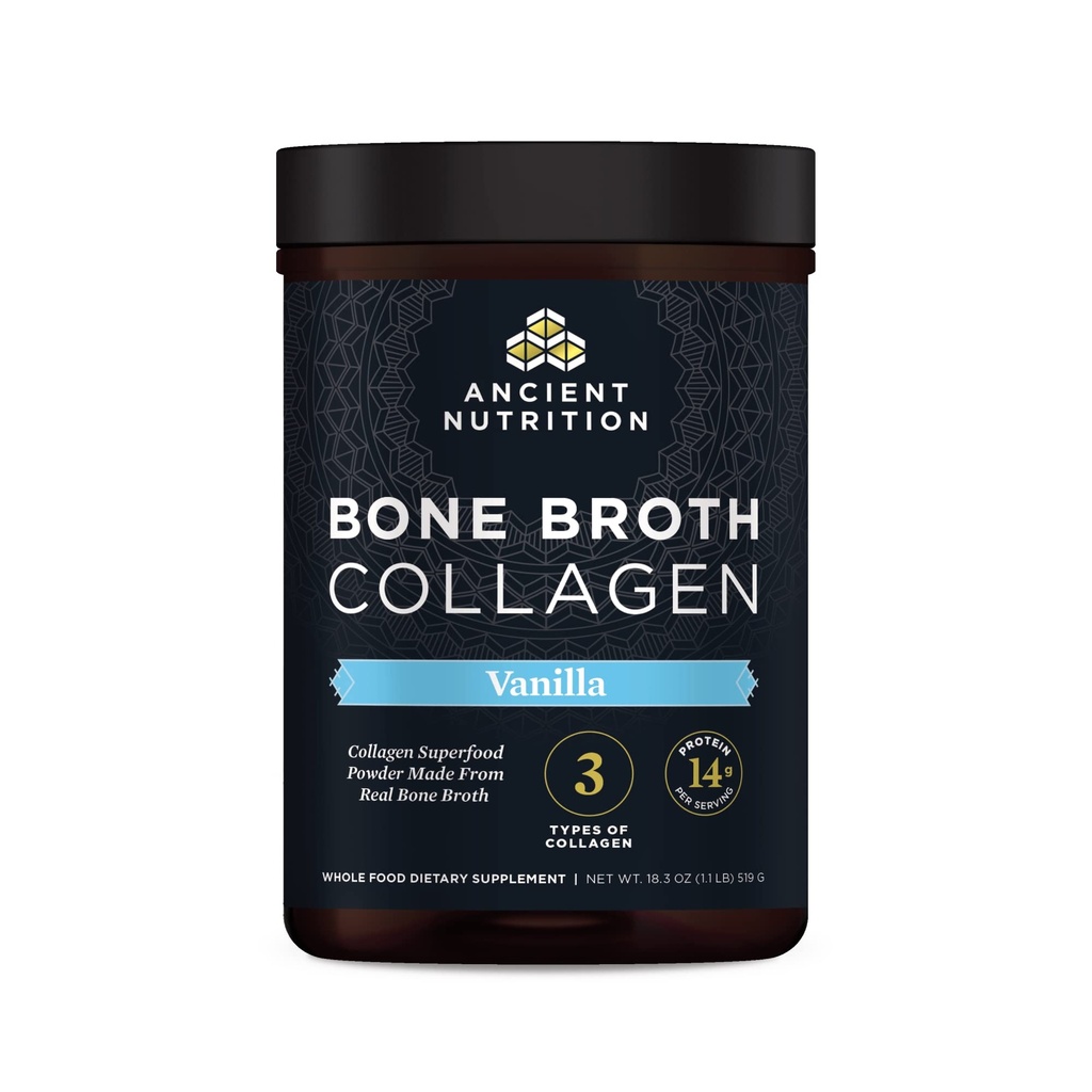 Ancient Nutrition Collagen Powder, Bone Broth Collagen, Vanilla, Hydrolyzed Multi Collagen Peptider, Understøtter hud og negle, Fælles tillæg, 30 Servere, 18.3oz