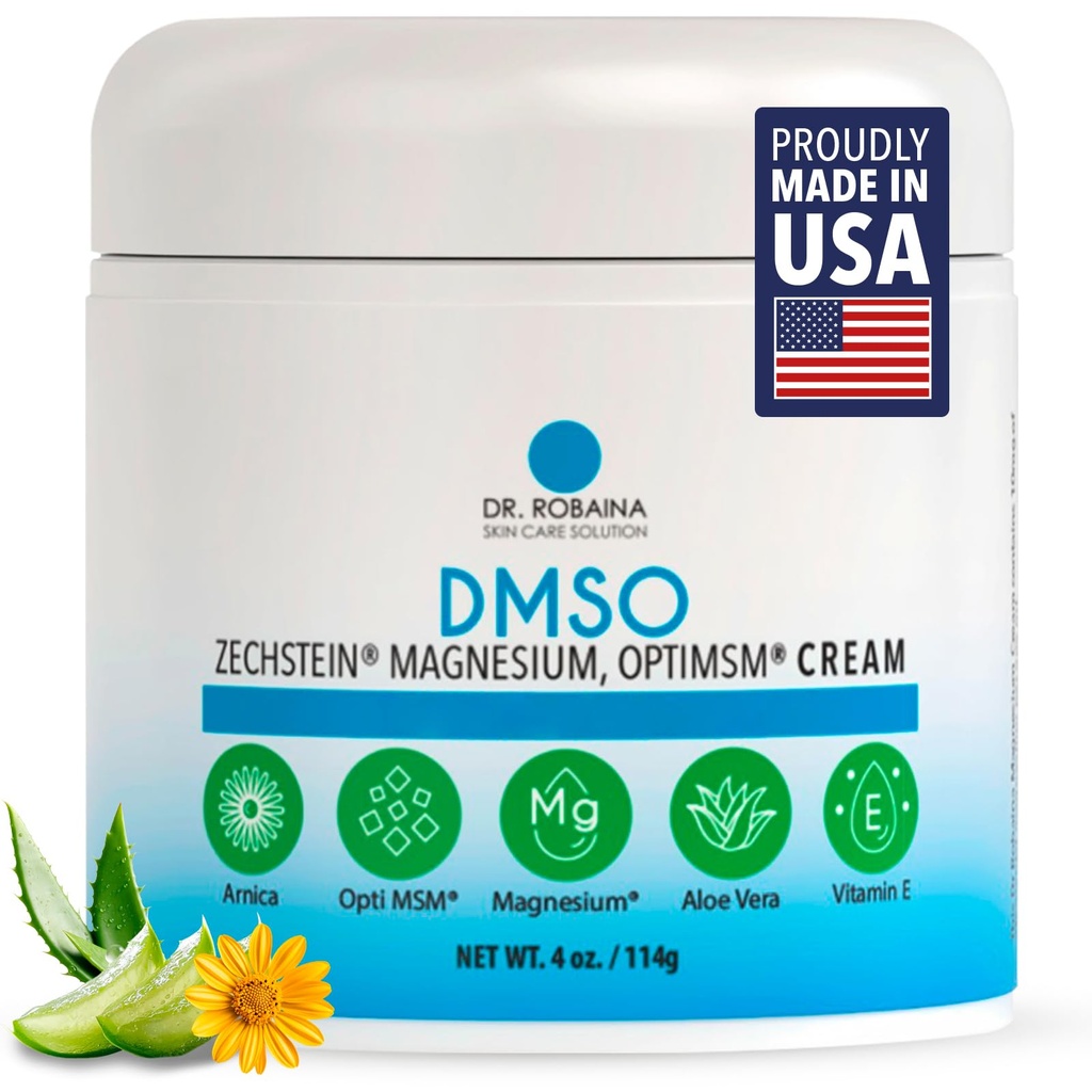 Dr. Robaina DMSO Cream - 99,9% Pure Pharmaceutical Grade Note 124; Skin Relief Formel med Zechstein Magnesium, Arnica, Aloe Vera, Vitamin E
