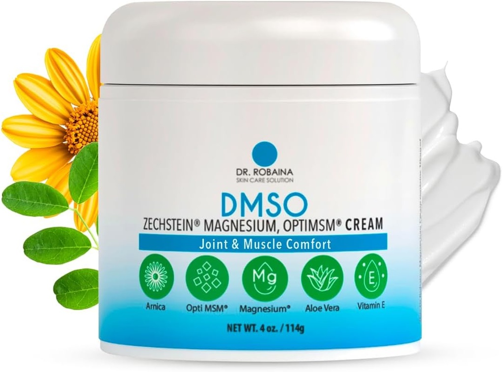Dr. Robaina DMSO Cream - 99,9% Pure Pharmaceutical Grade Note 124; Skin Relief Formel med Zechstein Magnesium, Arnica, Aloe Vera, Vitamin E