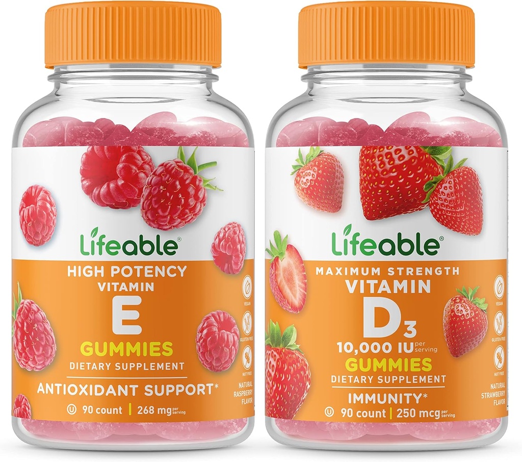 Levende E-vitamin + D-vitamin 10000 IE, Gummies Bundle - Great Tasting, Vitamin supplement, Gluten Free, GMO fri, tyggetabletter