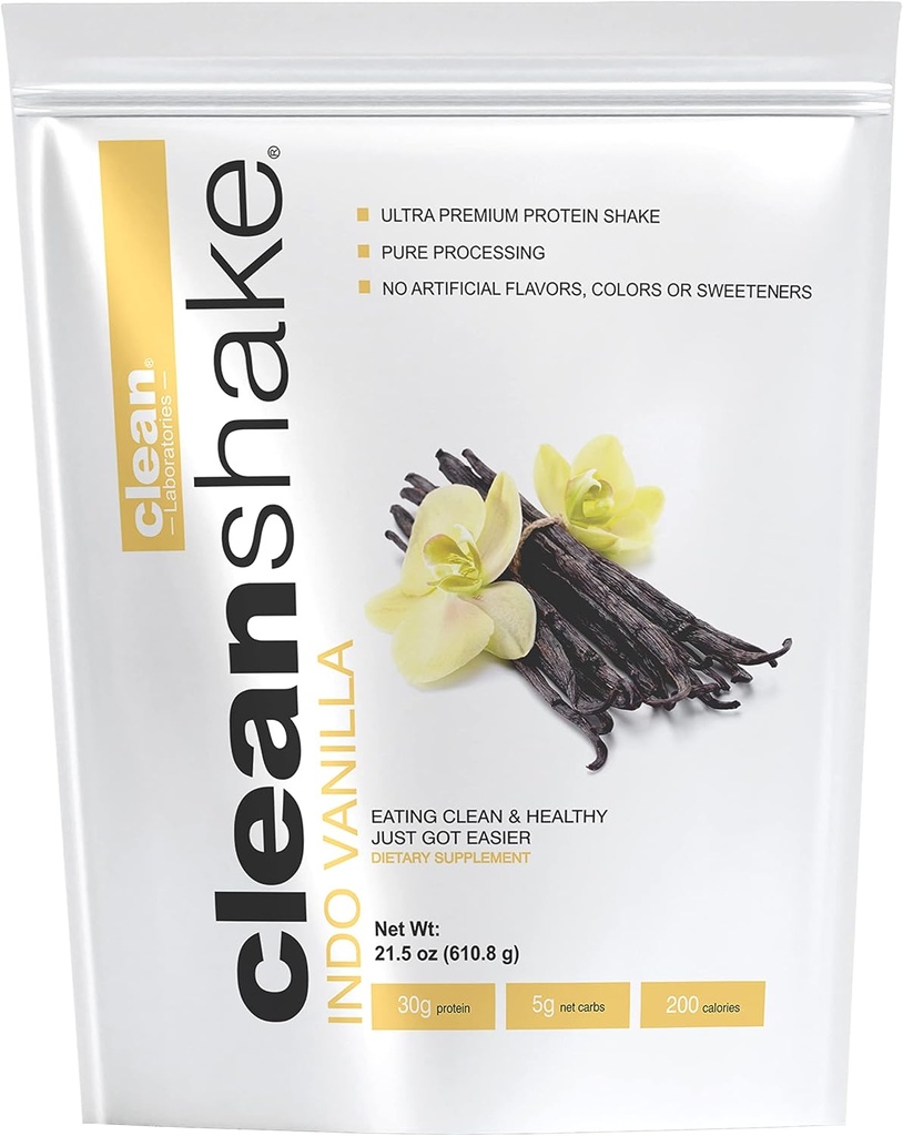 CleanShake Ultra- Premium Protein Shake. Rene protein pulver rystes med 21 økologiske ingredienser, 23 vitaminer og mineraler, og ikke-GMO og rGBH-fri grass Fed Whey Protein. Informeret proteincertificeret.