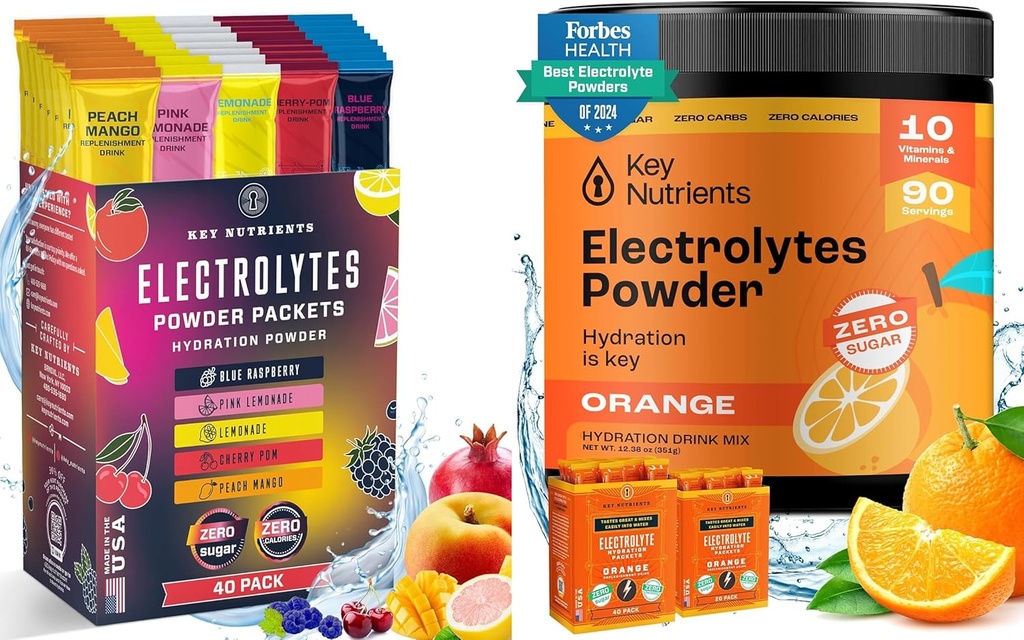 KEY NETRIENSER Ultimate Hydration & Recovery Bundle: 40 Pack Multivitamin Hydration Pakker & 90 Servering af tang Orange Electrolyte pulver - Ingen sukker, Gluten- fri, Keto- venligt