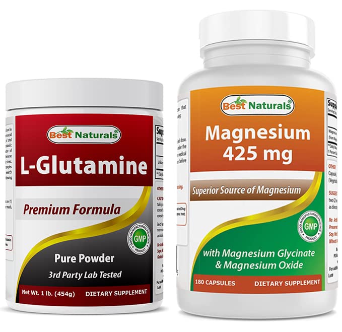L- Glutamin Pure Powder 1 LB & Magnesium Glycinat 425 mg