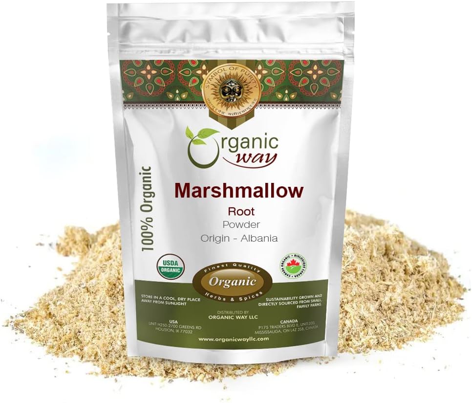 Organic Way Marshmallow Root Powder (Althaea Officinalis) - Herbal Tea Note 124; European Wild- Harvest Dec124; Organic & Kosher Certified Decording 124; Vegan, Non GMO & Gluten Free Decording 124; USDA Certified Decording 124; Origin - Albanien (2Oz.)