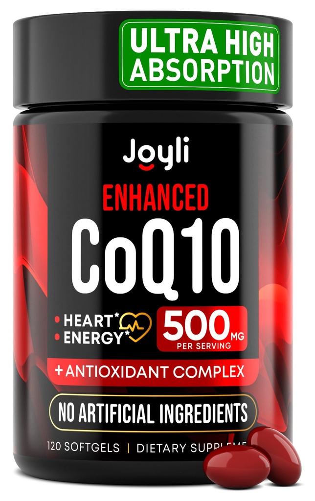 Høj Absorption CoQ10 500MG - Co Q 10 Supplement 120 Softgels for Heart Health & Energy Production - Forbedret CoQ10 Ernæringstilskud med Coenzym Q10 - Alternativ til coq10 400mg softgels