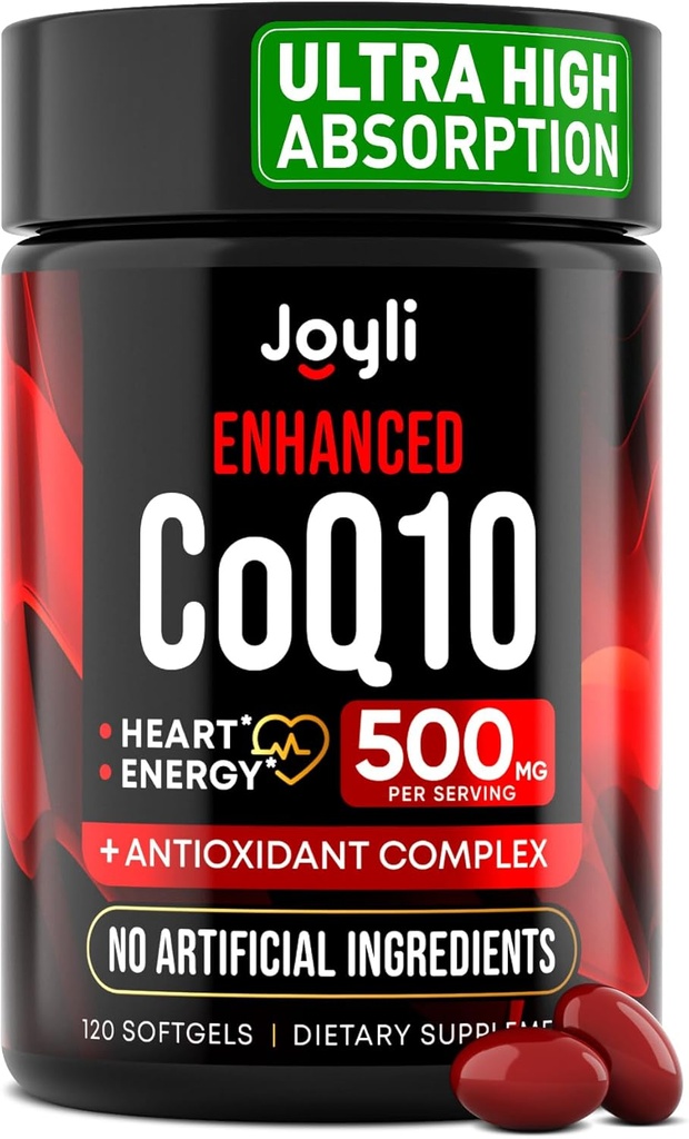 Høj Absorption CoQ10 500MG - Co Q 10 Supplement 120 Softgels for Heart Health & Energy Production - Forbedret CoQ10 Ernæringstilskud med Coenzym Q10 - Alternativ til coq10 400mg softgels
