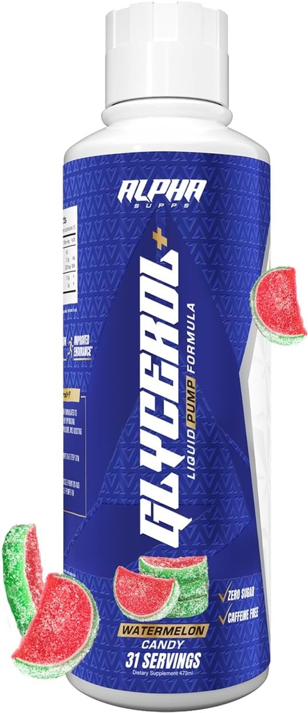 Alpha supps Glycerol + flydende pumpe Formel - Stimulering - Free Liquid Glycerol og Citrullin High- Performance Supplement for forbedrede muskelpumper, hydrering, & Endurance (31 Servere, Vandmelon Candy)