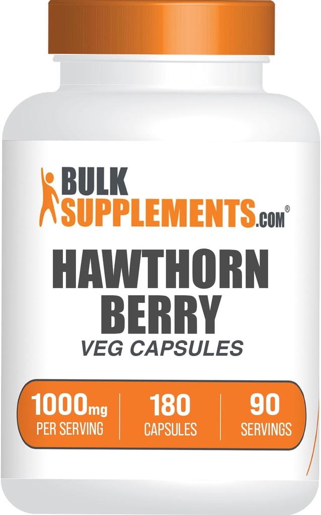 BulkSupplements.com Hawthorn Berry Kapsler - Urtetilskud, Hawthorn Berry Extract 1000mg - Gluten Free, 2 Kapsler pr Servering, 180 Greve (pakke med 1)