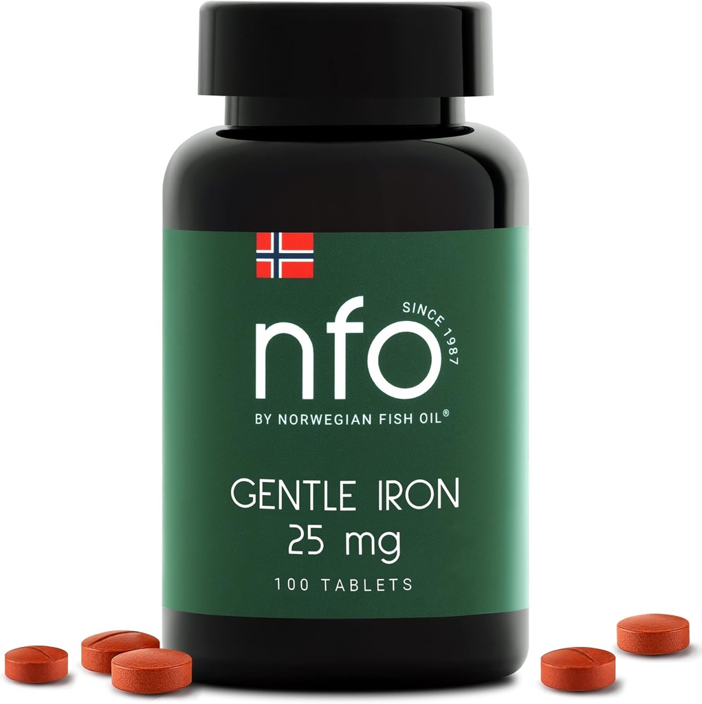 NFO Gentle Iron [100 tabletter] Norwegian High- Absorption Iron Complex med Patenteret Ferrochel Chelated Iron, Gentle på Maven, Vegan- Friendly, Non- Forstoppelse