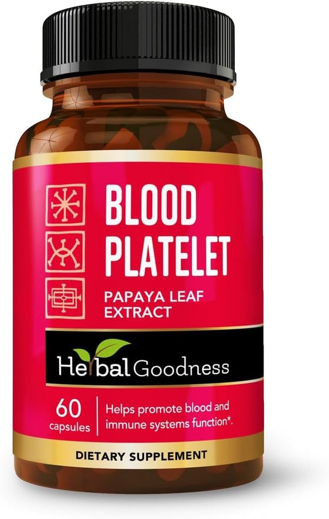 Herbal Goodness Papaya Leaf blodplader kapsler - 60 / 600mg 20x Styrke - Blodplader, Knoglemarv, immunforsvar - Blood Cleanse Formel - Herbal Remedy - Made in USA