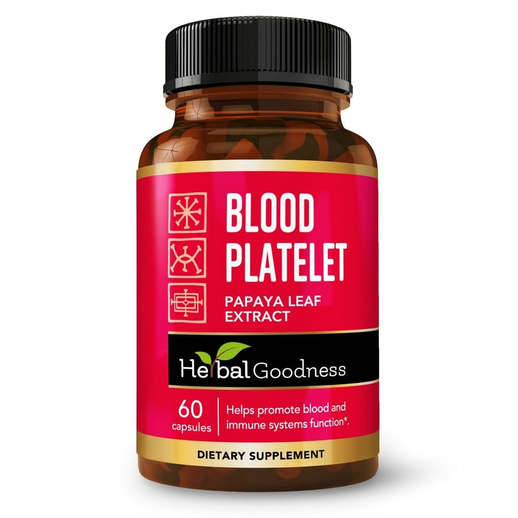 Herbal Goodness Papaya Leaf blodplader kapsler - 60 / 600mg 20x Styrke - Blodplader, Knoglemarv, immunforsvar - Blood Cleanse Formel - Herbal Remedy - Made in USA