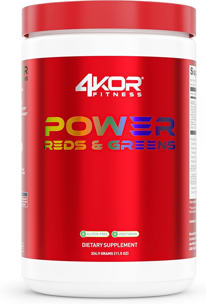 4KOR Fitness Power Reds & Greens: en energigivende grønne drik består af antioxidant- Rich Superfoods, Gluten- Free and Vegetarian, 30 Servere (1 flaske)