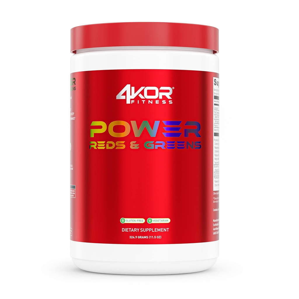 4KOR Fitness Power Reds & Greens: en energigivende grønne drik består af antioxidant- Rich Superfoods, Gluten- Free and Vegetarian, 30 Servere (1 flaske)