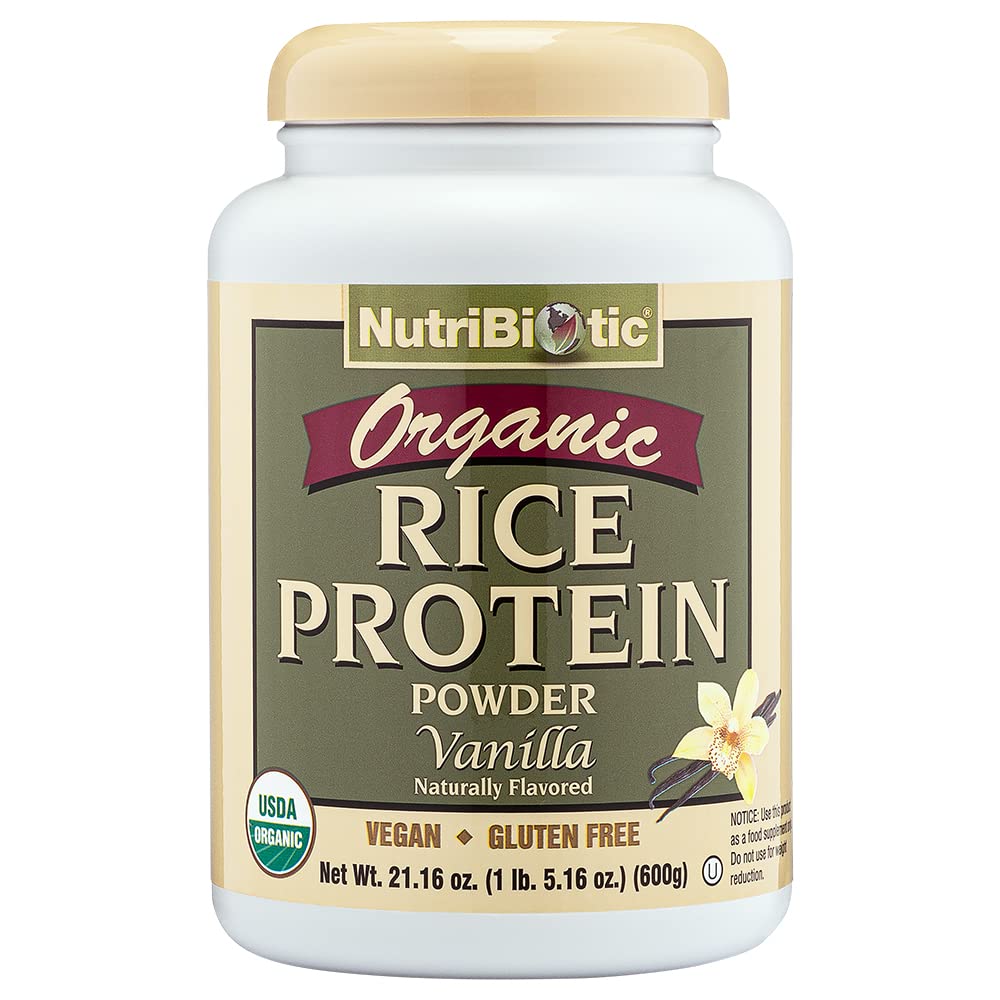 NutriBiotic Certified Organic Rice Protein Vanilla, 1 Lb. 5 Oz Note 124; Low Carbohydrate Vegan Protein Powder