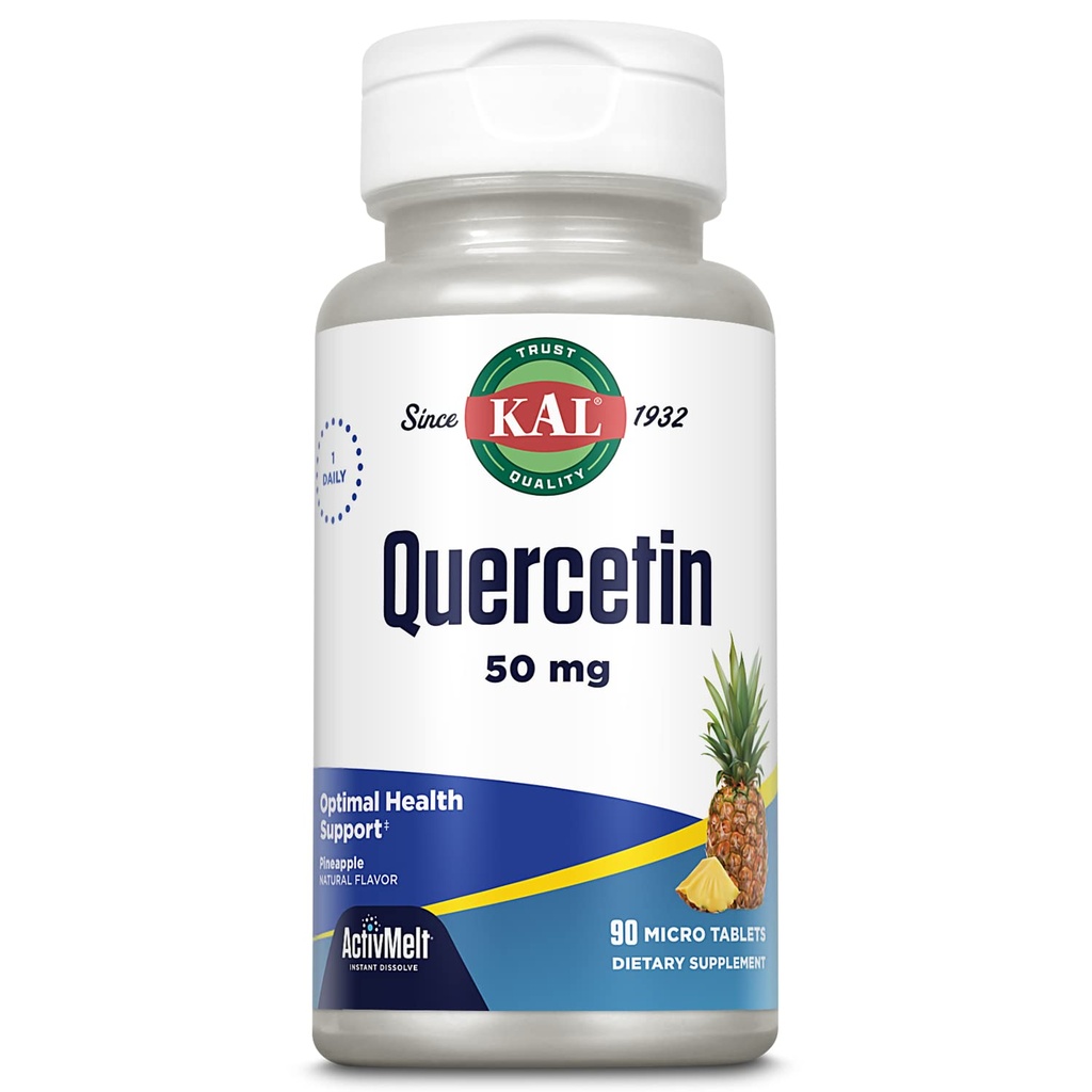 KAL Quercetin ActivMelt, Optimal sundhed og Wellness Support, Bioflavonoider, Natural Ananas Flavor, 90 Servering, 90 Instant Opløs Micro Tablets