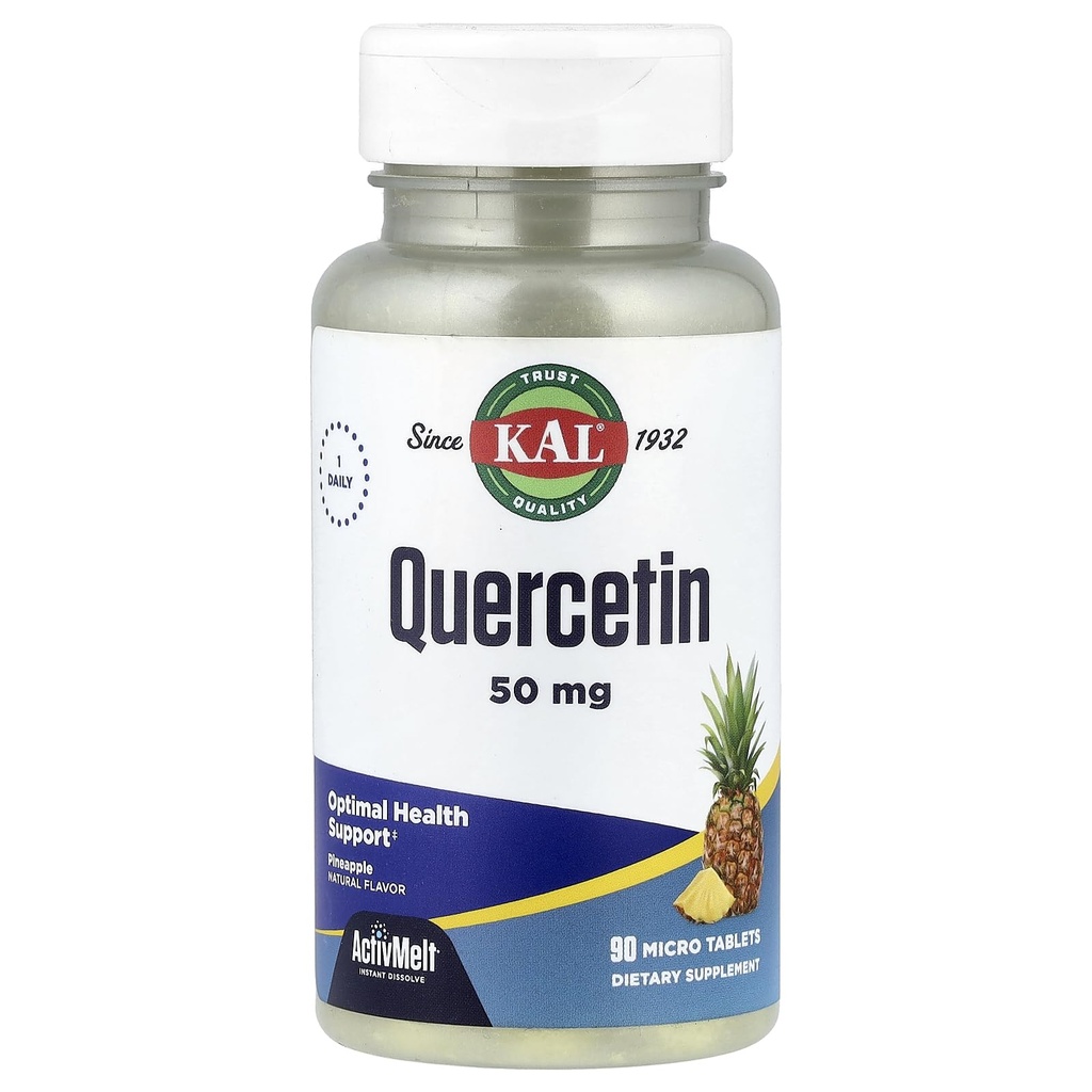 KAL Quercetin ActivMelt, Optimal sundhed og Wellness Support, Bioflavonoider, Natural Ananas Flavor, 90 Servering, 90 Instant Opløs Micro Tablets