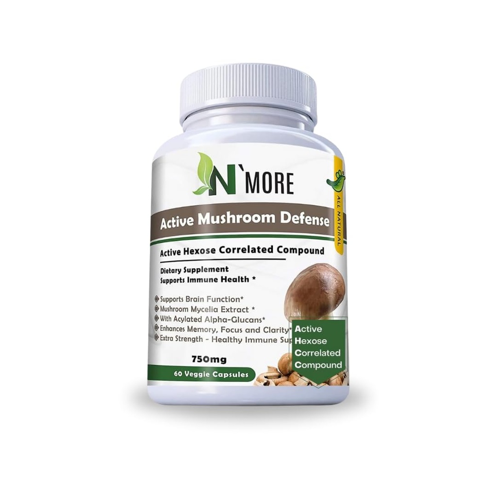 N 'MORE seks aktive svampe forsvar Kosttilskud understøtter immunforsvar 60 Veggie kapsler 750 mg