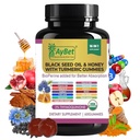 Black Seed Oil & Honey med gurkemeje med BioPerine, Apple Cider Vinciale, Biotin, Zink & Vitaminer C D3 B12 - Immunum, Detox, Energi & Hårnegle Support - 60 Vegan, Halal, Organic Gummies