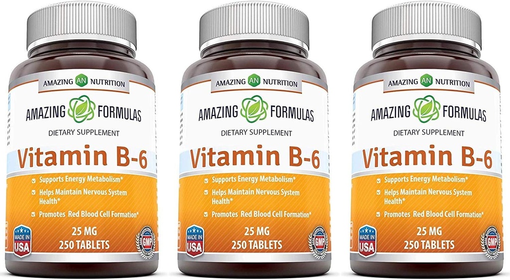 Amazing Formulas Vitamin B6 Pyridoxin 25mg 250 tabletter Supplement 124; Non- GMO