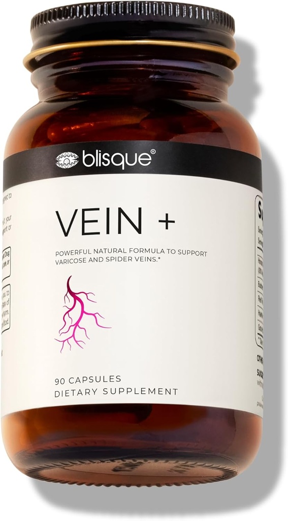 Blisque - Natural Leg Vein Support Supplement for Varicose and Spider Veins | Boosts Oxygen, Enhances Blood Flow and Circulation for Legs | Doctor-Approved | with Horse Chestnut | 90 Capsules