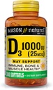 MASON NATURAL Vitamin D3 25 mcg (1000 IE), Understøtter samlet sundhed, Styrker Bones og Muskler, fra Fish Lever Oil, 300 Softgels
