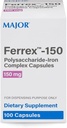 MAJOR Ferrex- 150 Polysaccharid - Iron Complex kapsler 150mg jerntilskud til kvinder og mænd - rødme på mave - 100 kapsler