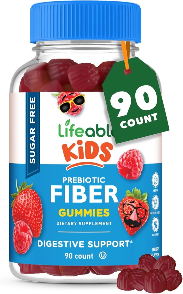 Lifeable Sugar Free Prebiotic Kids Fiber Gummies against 124; 4g Fiber til børn