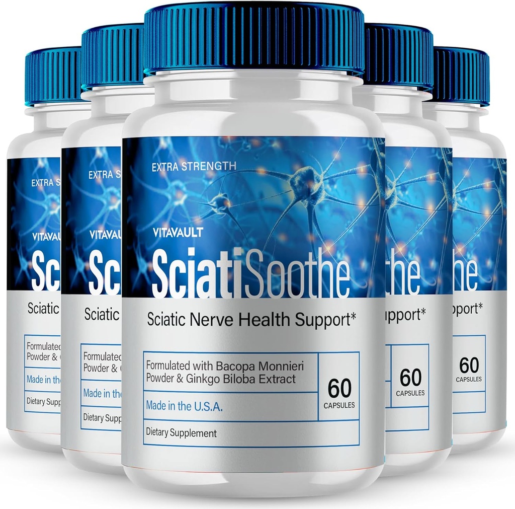 SciatiSoothe for Sciatica Capsules, Sciati Soothe Nerve Health Support, SciatiSoothe Supplement Advanced Formel, Nerve Support Pills - Maksimal styrke - SciatiSoothe Anmeldelser (5 Pack)