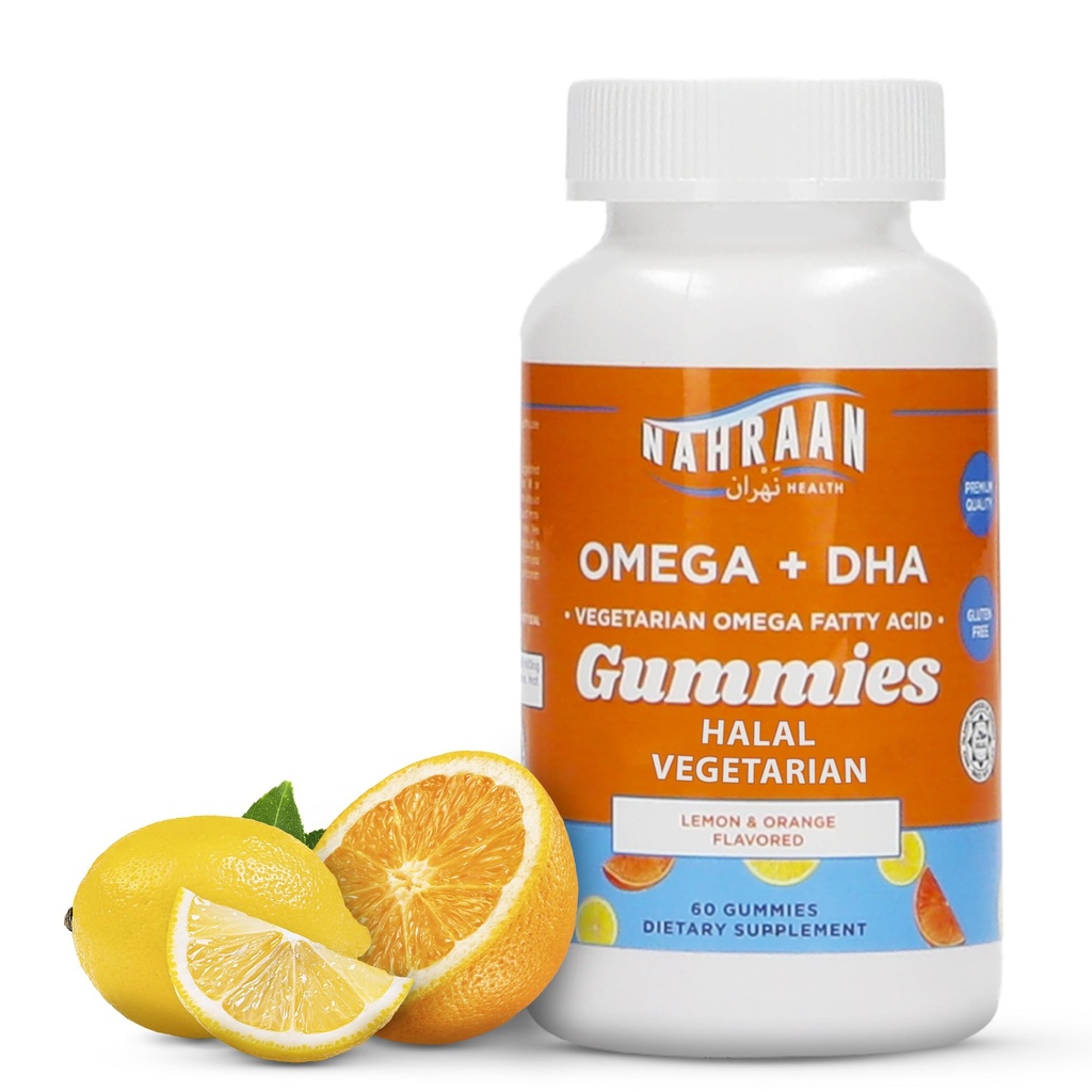 Halal Omega 3 til voksne og børn - Omega 3 Vegetarisk Gummies med Lemon & Orange Flavor - Voksne og børn Gummies - 60 Greve