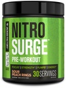 Jacked Factory NITROSURGE Pre Workout Supplement - Endeløs energi, Instant Strength Gains, Clear Focus, Intensive Pumper - NO Booster & kraftfuld Preworkout Energy Powder - 30 Serveringer, Sour Peach ringe