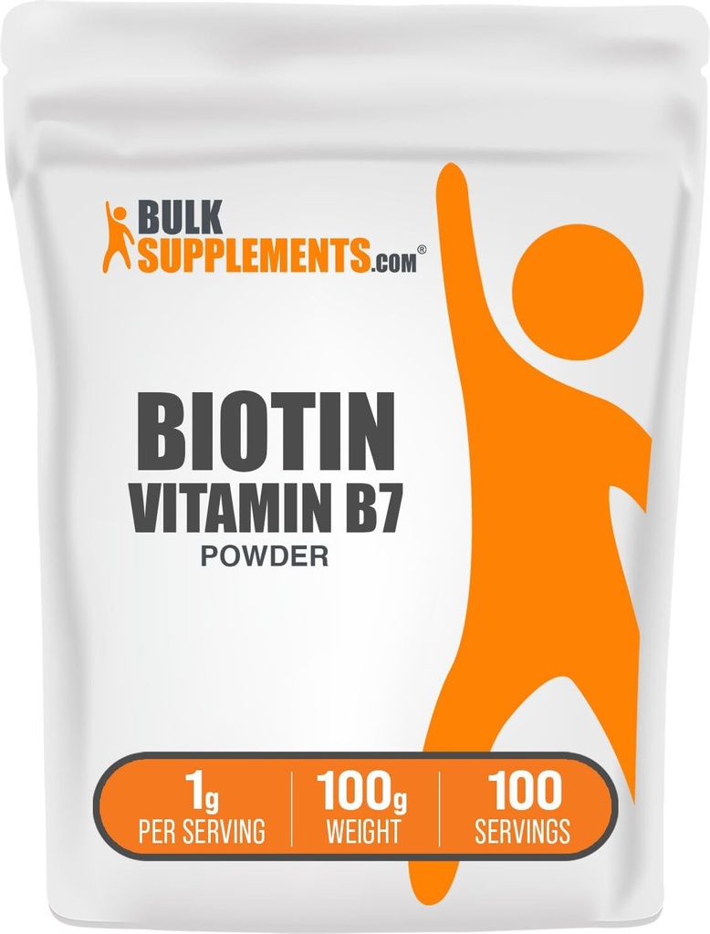Bulkadditions.com Biotin 10000mcg Powder - Vitamin B7, Vitaminer til hår, hud og negle - Gluten Free, 1g per Serving (10mg Biotin), 100g (3,5 oz) (Pack of 1)