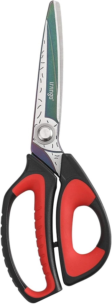 LIVINGO 10 "Multipurpose Heavy Duty Scissors, Premium Titanium belægning Smedet rustfrit stål værktøj Industrial Shop sakse til husholdning, beskæring, havearbejde, stof, rød / sort