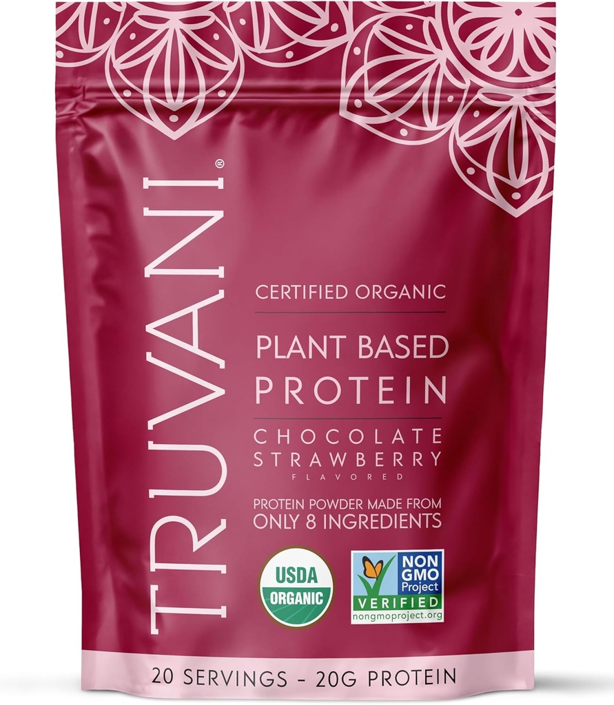 Truvani Vegan Pea Protein Powder 124; Chocolate Strawberry against 124; 20g Organic Plant Based Protein against 124; 20 Servings - 124; Keto - 124; Gluten & Dairy Free