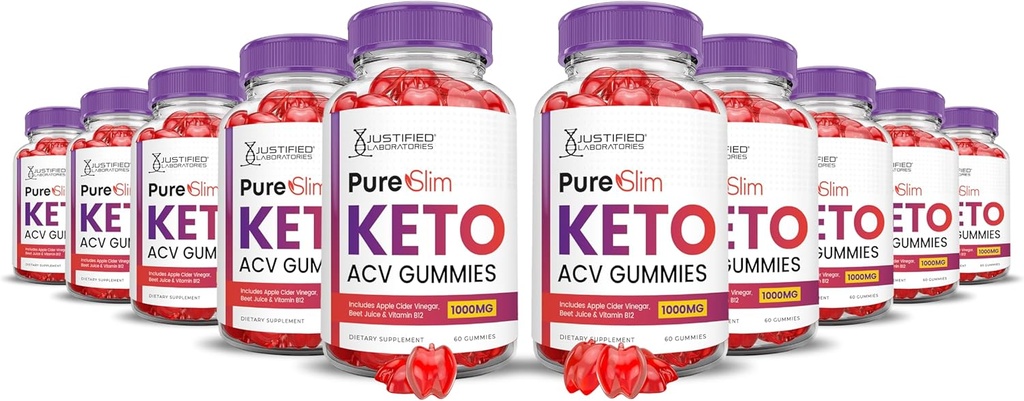 (10 Pack) Pure Slim Keto ACV Gummies Advanced Formel 1000MG PureSlim Keto Gummies Apple Cider Vinciate Formuleret med Pomegranat Beet Juice Powder B12 Vegan Non GMO 600 Gummys
