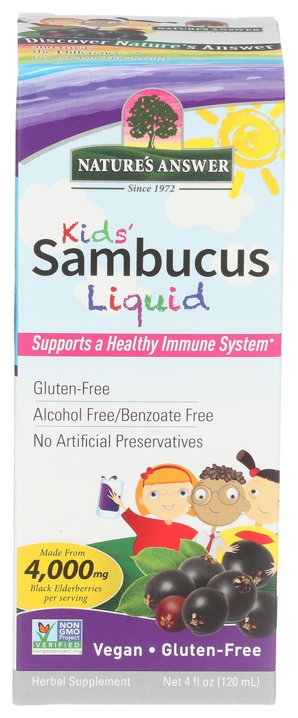 Naturens svar Biotilgængelig Sambucus Kids Formel 124; 4 - Fluid Ounces Beeg 124; Kosher Certified Organic Elderberry Syrup Beeg 124; Great Smag & Gluten- Free Measures 124; Kosttilskud 124; Ingen kunstige konserveringsmidler (Pack 1)